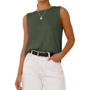imageBTFBM Womens Sleeveless Sweater Vest 2026 Summer Crew Neck Ribbed Knit Lightweight Pullover Casual Loose Fit Tank TopsArmy Green