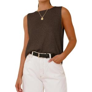imageBTFBM Womens Sleeveless Sweater Vest 2026 Summer Crew Neck Ribbed Knit Lightweight Pullover Casual Loose Fit Tank TopsBrown