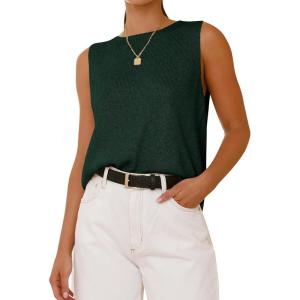 imageBTFBM Womens Sleeveless Sweater Vest 2026 Summer Crew Neck Ribbed Knit Lightweight Pullover Casual Loose Fit Tank TopsDark Green