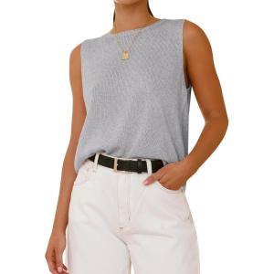 imageBTFBM Womens Sleeveless Sweater Vest 2026 Summer Crew Neck Ribbed Knit Lightweight Pullover Casual Loose Fit Tank TopsGrey