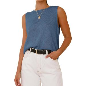 imageBTFBM Womens Sleeveless Sweater Vest 2026 Summer Crew Neck Ribbed Knit Lightweight Pullover Casual Loose Fit Tank TopsGrey Blue
