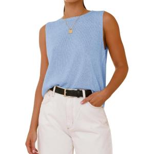 imageBTFBM Womens Sleeveless Sweater Vest 2026 Summer Crew Neck Ribbed Knit Lightweight Pullover Casual Loose Fit Tank TopsLight Blue