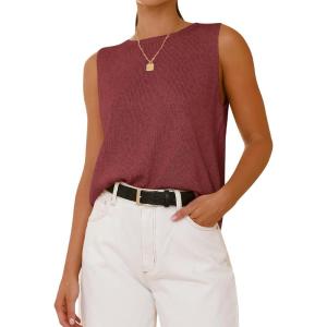 imageBTFBM Womens Sleeveless Sweater Vest 2026 Summer Crew Neck Ribbed Knit Lightweight Pullover Casual Loose Fit Tank TopsMaroon