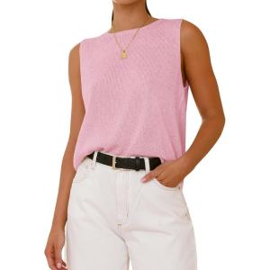 imageBTFBM Womens Sleeveless Sweater Vest 2026 Summer Crew Neck Ribbed Knit Lightweight Pullover Casual Loose Fit Tank TopsPink