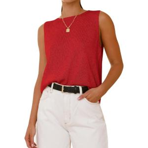 imageBTFBM Womens Sleeveless Sweater Vest 2026 Summer Crew Neck Ribbed Knit Lightweight Pullover Casual Loose Fit Tank TopsRed