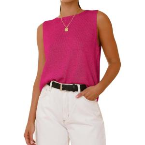 imageBTFBM Womens Sleeveless Sweater Vest 2026 Summer Crew Neck Ribbed Knit Lightweight Pullover Casual Loose Fit Tank TopsRose Red