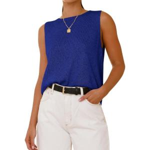 imageBTFBM Womens Sleeveless Sweater Vest 2026 Summer Crew Neck Ribbed Knit Lightweight Pullover Casual Loose Fit Tank TopsRoyal Blue
