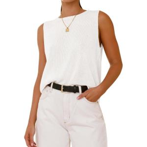 imageBTFBM Womens Sleeveless Sweater Vest 2026 Summer Crew Neck Ribbed Knit Lightweight Pullover Casual Loose Fit Tank TopsWhite