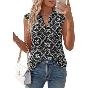 imageBTFBM Womens Summer Tops Dressy Casual 2026 Floral Eyelet Sleeveless Button Down Shirts Boho Beach Vacation OutfitsBlack