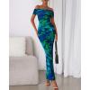 imageBTFBM Cocktail Dresses for Women 2026 Elegant Classy Off Shoulder Bodycon Mesh Slit Floral Maxi Spring Summer DressFloral Green
