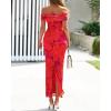 imageBTFBM Cocktail Dresses for Women 2026 Elegant Classy Off Shoulder Bodycon Mesh Slit Floral Maxi Spring Summer DressFloral Rust Red