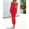 imageBTFBM Cocktail Dresses for Women 2026 Elegant Classy Off Shoulder Bodycon Mesh Slit Floral Maxi Spring Summer DressFloral Rust Red