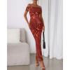 imageBTFBM Cocktail Dresses for Women 2026 Elegant Classy Off Shoulder Bodycon Mesh Slit Floral Maxi Spring Summer DressFloral Wine Red