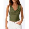 imageBTFBM Cowl Neck Tank Tops for Women 2026 Spring Summer Sleeveless Dressy Blouses Business Casual Outfits Going Out TopArmy Green