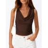 imageBTFBM Cowl Neck Tank Tops for Women 2026 Spring Summer Sleeveless Dressy Blouses Business Casual Outfits Going Out TopBrown