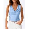 imageBTFBM Cowl Neck Tank Tops for Women 2026 Spring Summer Sleeveless Dressy Blouses Business Casual Outfits Going Out TopLight Blue