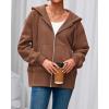 imageBTFBM Hoodies for Women Zip Up jacket Drawstring Spring Fashion 2026 Trendy Long Sleeve Sweatshirt Clothing OutfitsBrown