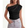 imageBTFBM Spring Tops for Women Trendy Off The Shoulder Top Sleeveless Ruched Going Out Solid Tank Blouses Fashion ClothingBlack