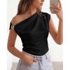 imageBTFBM Spring Tops for Women Trendy Off The Shoulder Top Sleeveless Ruched Going Out Solid Tank Blouses Fashion ClothingBlack