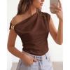imageBTFBM Spring Tops for Women Trendy Off The Shoulder Top Sleeveless Ruched Going Out Solid Tank Blouses Fashion ClothingBrown