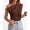 imageBTFBM Spring Tops for Women Trendy Off The Shoulder Top Sleeveless Ruched Going Out Solid Tank Blouses Fashion ClothingBrown