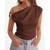 imageBTFBM Spring Tops for Women Trendy Off The Shoulder Top Sleeveless Ruched Going Out Solid Tank Blouses Fashion ClothingBrown