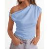 imageBTFBM Spring Tops for Women Trendy Off The Shoulder Top Sleeveless Ruched Going Out Solid Tank Blouses Fashion ClothingLight Blue