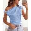 imageBTFBM Spring Tops for Women Trendy Off The Shoulder Top Sleeveless Ruched Going Out Solid Tank Blouses Fashion ClothingLight Blue