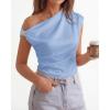 imageBTFBM Spring Tops for Women Trendy Off The Shoulder Top Sleeveless Ruched Going Out Solid Tank Blouses Fashion ClothingLight Blue