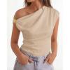 imageBTFBM Spring Tops for Women Trendy Off The Shoulder Top Sleeveless Ruched Going Out Solid Tank Blouses Fashion ClothingLight Khaki