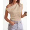 imageBTFBM Spring Tops for Women Trendy Off The Shoulder Top Sleeveless Ruched Going Out Solid Tank Blouses Fashion ClothingLight Khaki