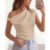 imageBTFBM Spring Tops for Women Trendy Off The Shoulder Top Sleeveless Ruched Going Out Solid Tank Blouses Fashion ClothingLight Khaki