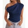 imageBTFBM Spring Tops for Women Trendy Off The Shoulder Top Sleeveless Ruched Going Out Solid Tank Blouses Fashion ClothingNavy