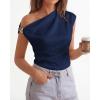imageBTFBM Spring Tops for Women Trendy Off The Shoulder Top Sleeveless Ruched Going Out Solid Tank Blouses Fashion ClothingNavy