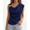 imageBTFBM Spring Tops for Women Trendy Off The Shoulder Top Sleeveless Ruched Going Out Solid Tank Blouses Fashion ClothingNavy