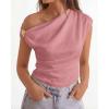 imageBTFBM Spring Tops for Women Trendy Off The Shoulder Top Sleeveless Ruched Going Out Solid Tank Blouses Fashion ClothingPink