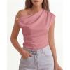 imageBTFBM Spring Tops for Women Trendy Off The Shoulder Top Sleeveless Ruched Going Out Solid Tank Blouses Fashion ClothingPink