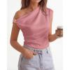 imageBTFBM Spring Tops for Women Trendy Off The Shoulder Top Sleeveless Ruched Going Out Solid Tank Blouses Fashion ClothingPink