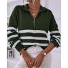 imageBTFBM Striped Quarter Zip Sweater Women Fall Outfits Winter Clothing V Neck Long Sleeve Knit Collared Sweaters PulloverStriped Army Green