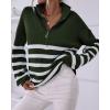 imageBTFBM Striped Quarter Zip Sweater Women Fall Outfits Winter Clothing V Neck Long Sleeve Knit Collared Sweaters PulloverStriped Army Green