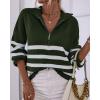 imageBTFBM Striped Quarter Zip Sweater Women Fall Outfits Winter Clothing V Neck Long Sleeve Knit Collared Sweaters PulloverStriped Army Green