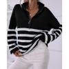 imageBTFBM Striped Quarter Zip Sweater Women Fall Outfits Winter Clothing V Neck Long Sleeve Knit Collared Sweaters PulloverStriped Black