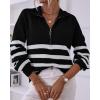 imageBTFBM Striped Quarter Zip Sweater Women Fall Outfits Winter Clothing V Neck Long Sleeve Knit Collared Sweaters PulloverStriped Black