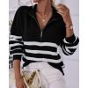 imageBTFBM Striped Quarter Zip Sweater Women Fall Outfits Winter Clothing V Neck Long Sleeve Knit Collared Sweaters PulloverStriped Black