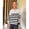 imageBTFBM Striped Quarter Zip Sweater Women Fall Outfits Winter Clothing V Neck Long Sleeve Knit Collared Sweaters PulloverStriped White