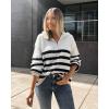 imageBTFBM Striped Quarter Zip Sweater Women Fall Outfits Winter Clothing V Neck Long Sleeve Knit Collared Sweaters PulloverStriped White