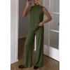 imageBTFBM Summer 2 Piece Lounge Sets For Women Sleeveless Mock Neck Top Wide Leg Pants Spring Vacation Airport Travel OutfitsArmy Green