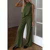 imageBTFBM Summer 2 Piece Lounge Sets For Women Sleeveless Mock Neck Top Wide Leg Pants Spring Vacation Airport Travel OutfitsArmy Green