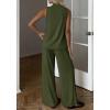 imageBTFBM Summer 2 Piece Lounge Sets For Women Sleeveless Mock Neck Top Wide Leg Pants Spring Vacation Airport Travel OutfitsArmy Green