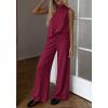 imageBTFBM Summer 2 Piece Lounge Sets For Women Sleeveless Mock Neck Top Wide Leg Pants Spring Vacation Airport Travel OutfitsBurgundy